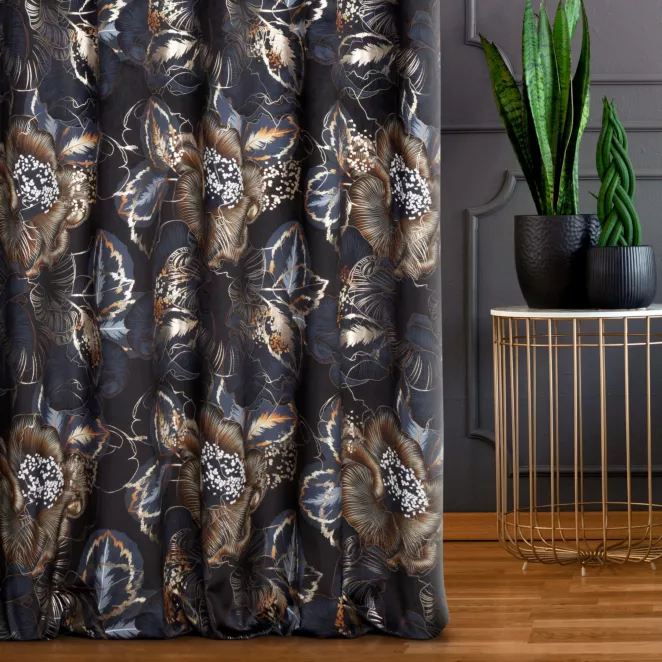 Tkanina zasłonowa welwetowa zdobiona nadrukiem kwiatów Eurofirany