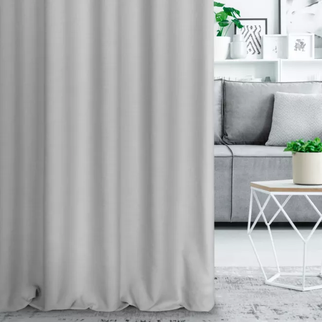Zasłona szyta na taśmie fala jasnoszara o naturalnym, gęstym splocie w stylu eko