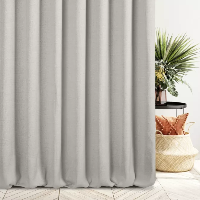 Zasłona szyta na taśmie fala beżowa z tkaniny o naturalnym splocie z efektem melanżu