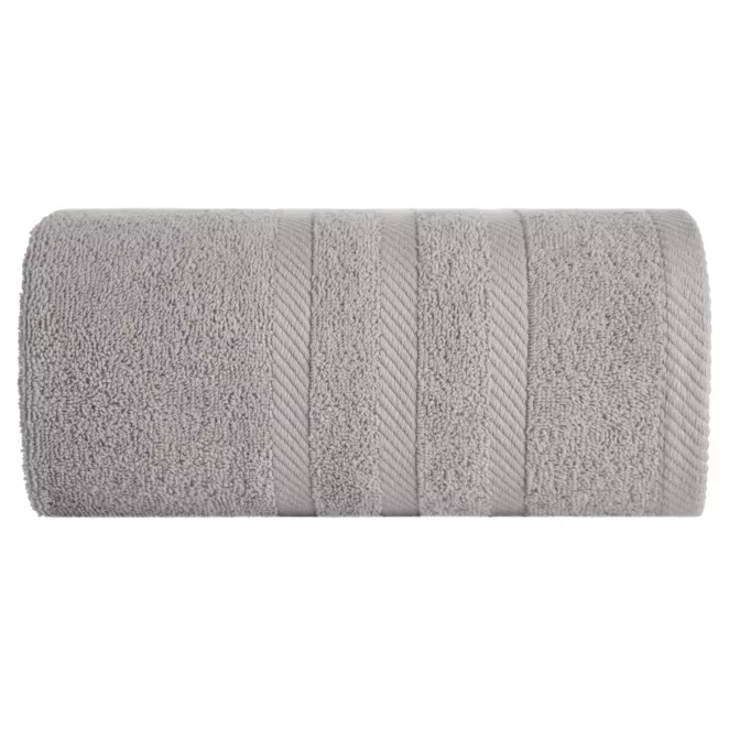Ręcznik kąpielowy 100x150 cm bawełniany kolor srebrny z ozdobną bordiurą 500 g/m2 MILO Eurofirany
