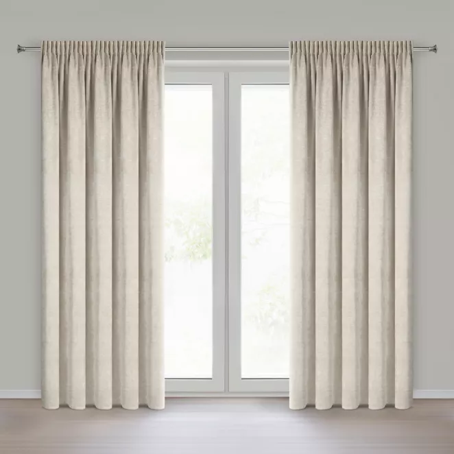 Zasłona  jasnobeżowa o szenilowej strukturze 140x270 cm taśma - NESKA Eurofirany