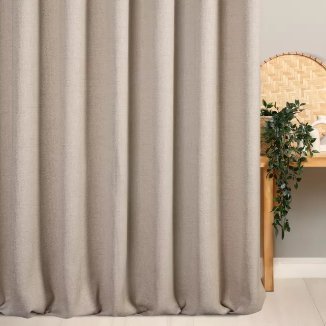 Zasłona szyta na taśmie fala wrzosowa z tkaniny o naturalnym splocie z efektem melanżu