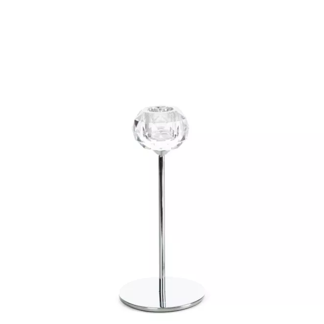 Świecznik dekoracyjny transparentny,srebrny o kryształowej okrągłej formie na smukłej nóżce średnnica 8x19 cm LARA Eurofirany