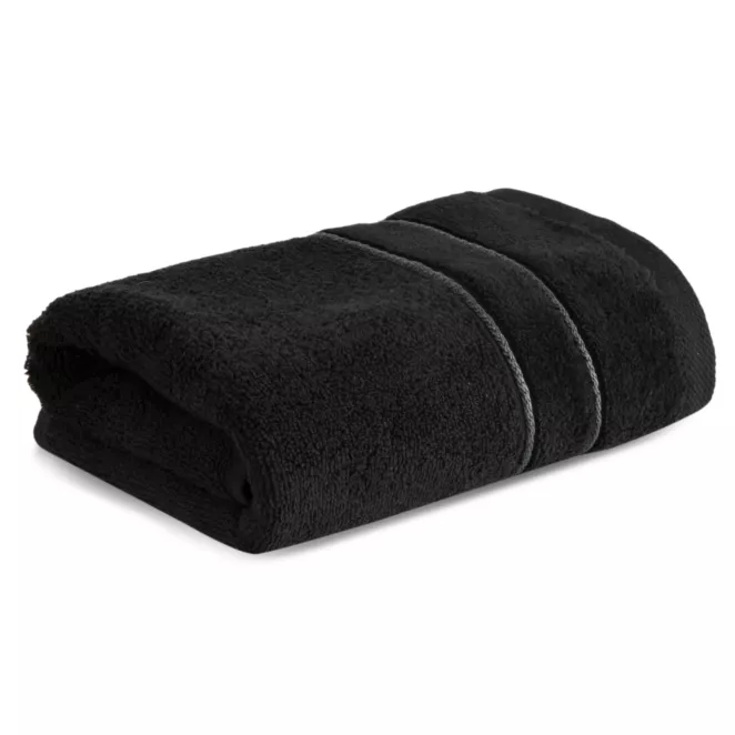 Ręcznik kąpielowy 50x90 cm bawełniany kolor czarny z welwetową bordiurą i kontrastującymi paseczkami 500 g/m2 SIBEL Eurofirany