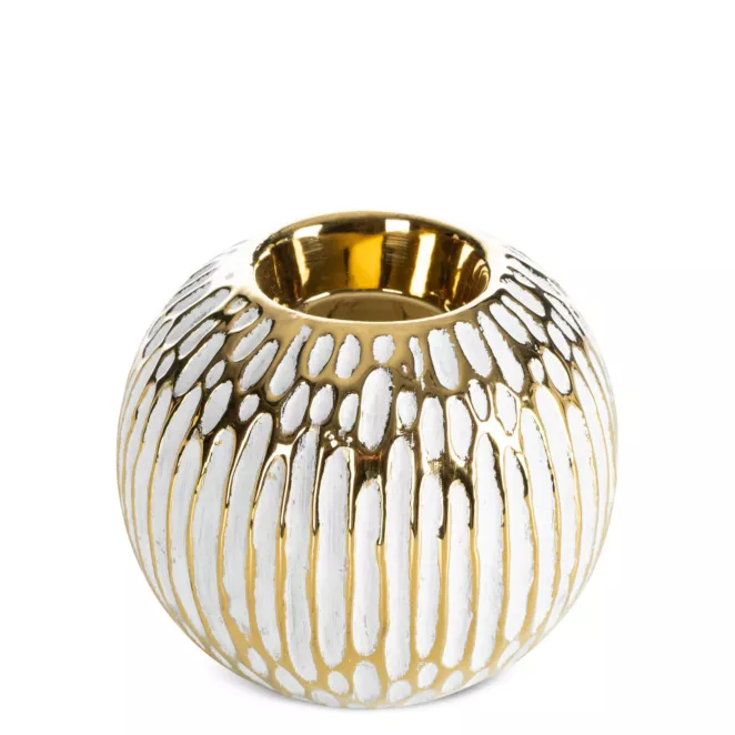 Świecznik biało, złoty o ozdobnej fakturze 10x8 cm ANDREA Eurofirany