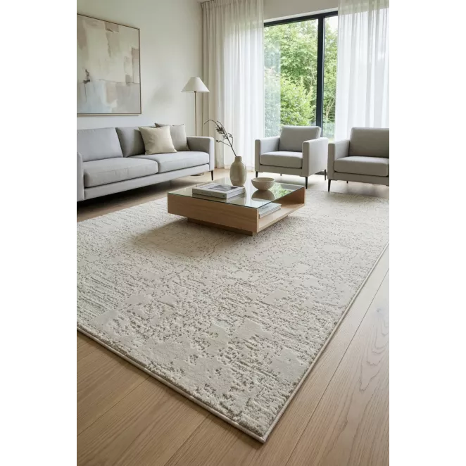 Dywan 140x190 cm beżowo, biały minimalistyczny z delikatną strukturą NOVA2 Eurofirany