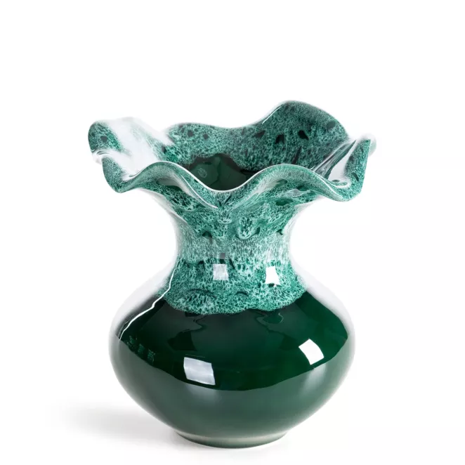 Wazon dekoracyjny zielony o rzeźbiarskiej formie 22x25 cm DINA Eurofirany