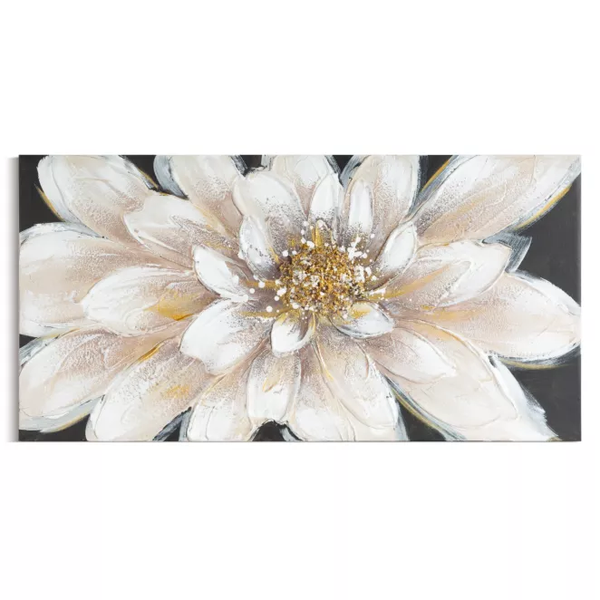 Obraz beżowo, złoty ręcznie malowany na płótnie z motywem kwiatu 40x80 cm  Eurofirany