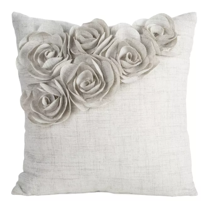 Poszewka na poduszkę 45x45 cm beżowa o naturalnym splocie w 3D róże FLORES 7 Eurofirany