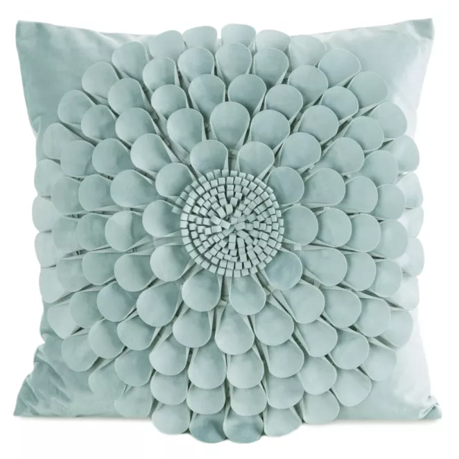 Poszewka na poduszkę 45 x 45 cm z welwetu kolor miętowy zdobiona kwiatem 3D FLORES 2 Eurofirany