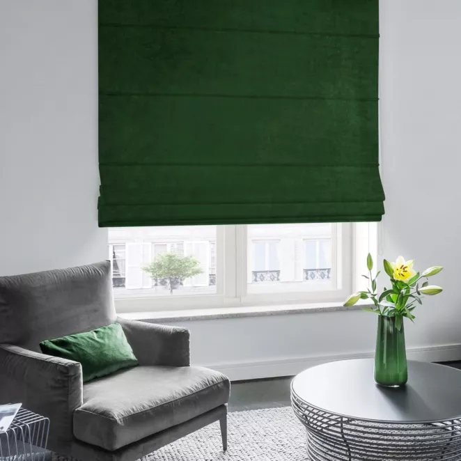 Roleta rzymska ITALIA zielona z tkaniny welwetowej o delikatnym połysku