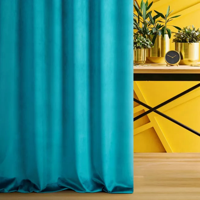 Zasłona szyta na flexach ENYA turkusowa z miękkiej półmatowej tkaniny welwetowej