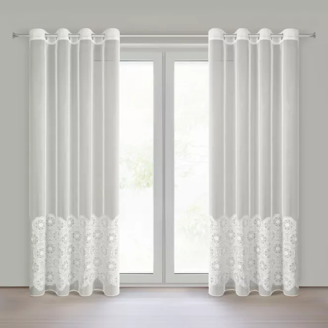 Firana naturalny z tkaniny typu peru zdobiona aplikacją 140x250 cm przelotka - LIZA Eurofirany