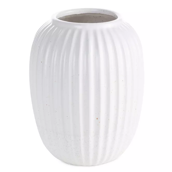 Wazon dekoracyjny biały zdobiony tłoczonym wzorem prążków 20x25 cm KAJLA Eurofirany