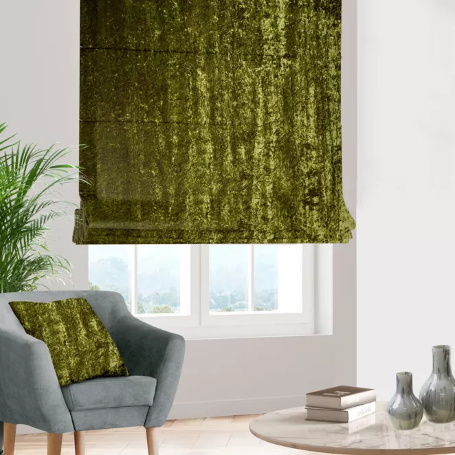 Roleta rzymska oliwkowa z miękkiej tkaniny welwetowej z efektem kreszowania