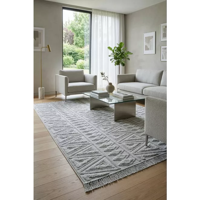 Dywan 50x80 cm srebrny, jasnoszary zdobiony trójwymiarowym geometrycznym wzorem LE MANS5 Eurofirany