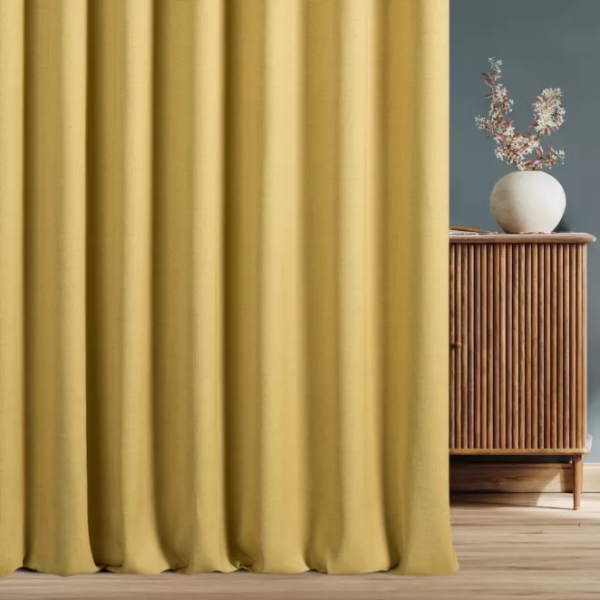 Zasłona szyta na taśmie fala jasnozielona z tkaniny o naturalnym splocie z efektem melanżu