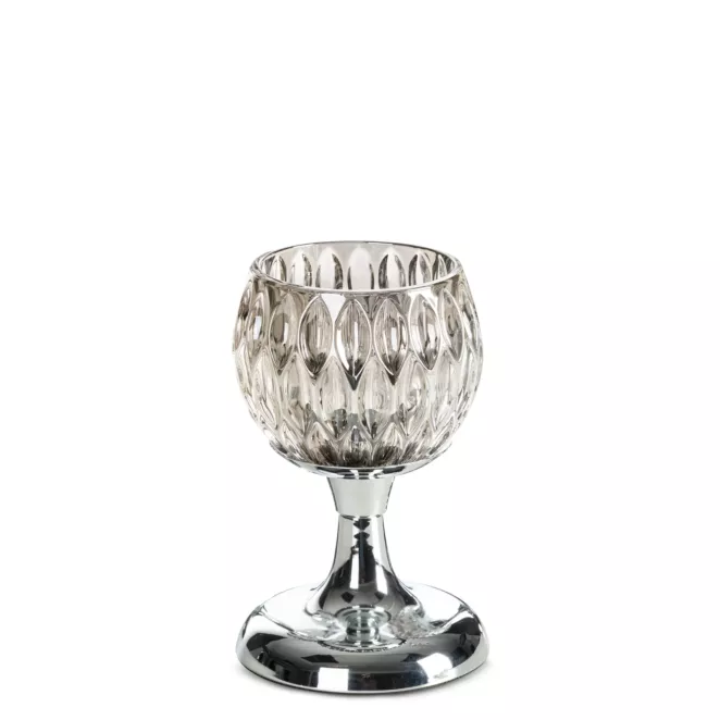 Świecznik dekoracyjny srebrno, grafitowy ze szlanym tłoczonym kielichem średnica 11x17 cm SALMA Eurofirany