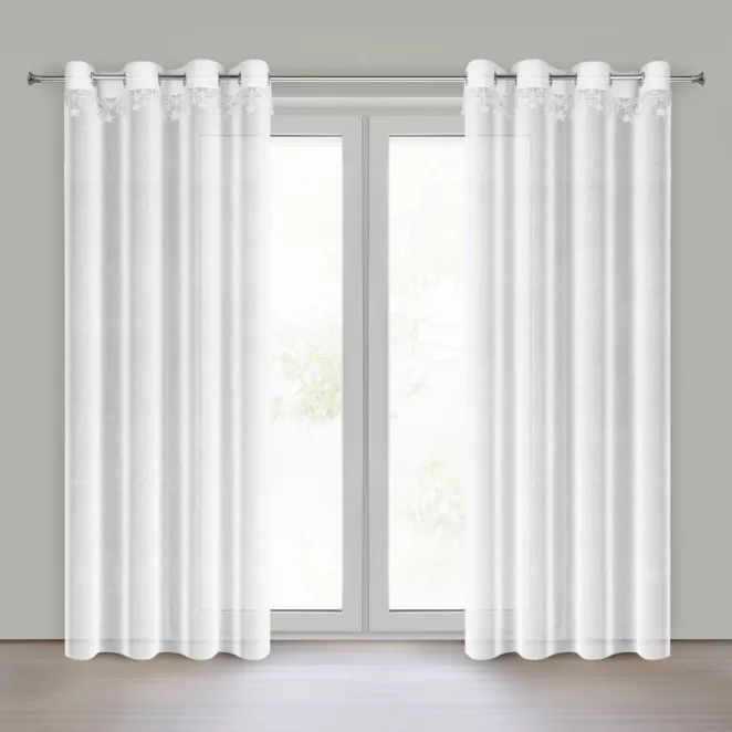 Firana świąteczna biała z etaminy zdobiona aplikacją z motywem gwiazdek 140x250 cm przelotki - XMAS Eurofirany