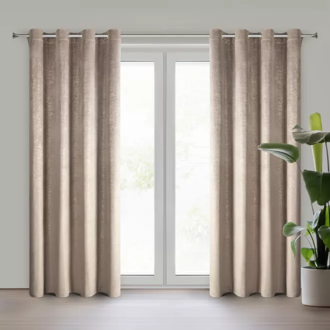 Zasłona brązowo, złota z welwetu zdobiona nakrapianym nadrukiem 135x250 cm przelotki - BETHY Eurofirany