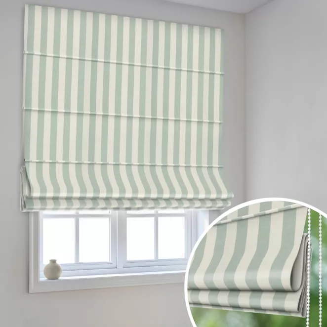 Roleta rzymska naturalno turkusowa z tkaniny w pasy