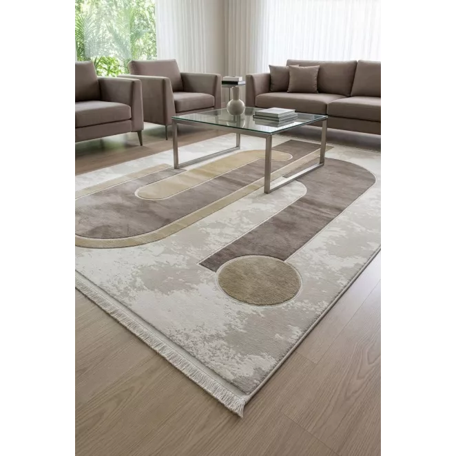 Dywan 60x100 cm beżowy, jasnokremowy zdobiony geometrycznym motywem AURA7 Eurofirany