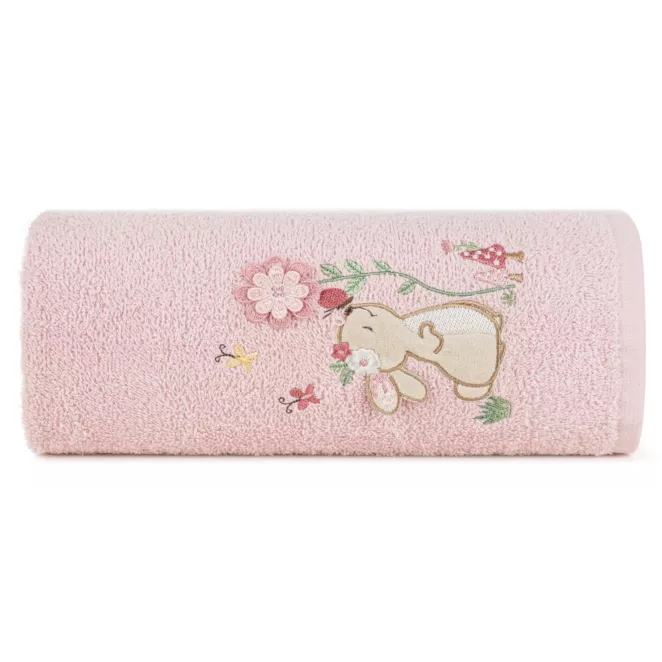 Ręcznik kąpielowy dziecięcy 50x90 cm bawełniany kolor różowy z kapturem i motywem króliczka 400 g/m2 BABY 47 Eurofirany