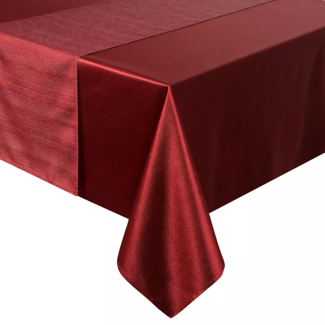 Komplet obrus + bieżnik bordowo, czerwony 140x220 cm o satynowym połysku - GLAMO Eurofirany