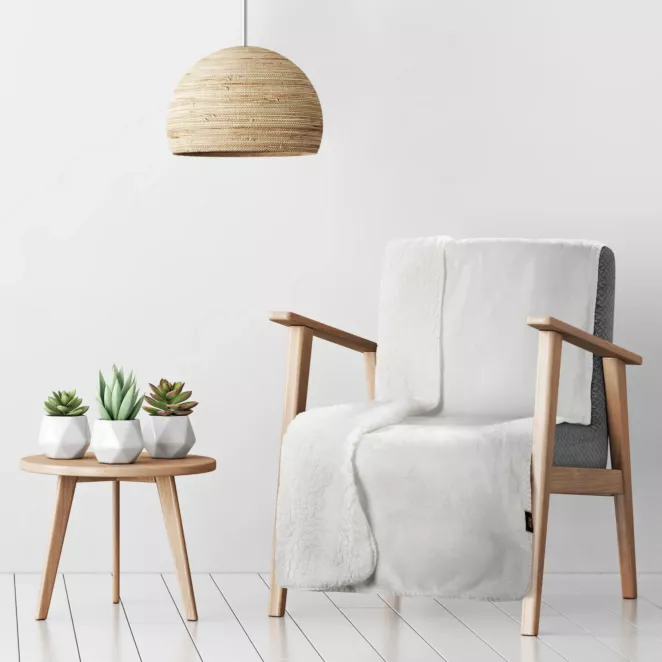 Narzuta, koc  na fotel 70x160 cm biały z miękkiego polaru ze strukturą baranka TEDY EUROFIRANY PREMIUM