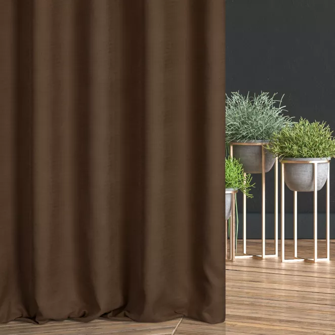 Zasłona szyta na taśmie fala ciemnobrązowa z miękkiej, matowej tkaniny w drobny geometryczny wzór