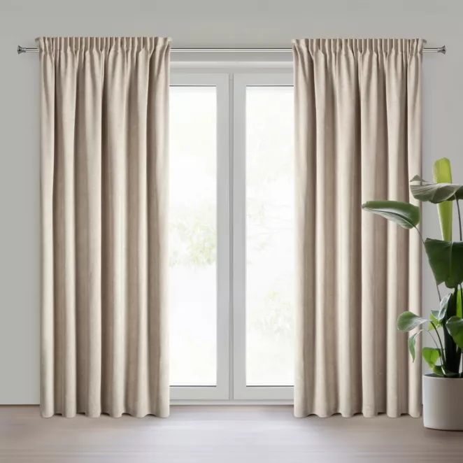 Zasłona beżowa z szenilowej tkaniny 140x270 cm  taśma - MEGI Eurofirany