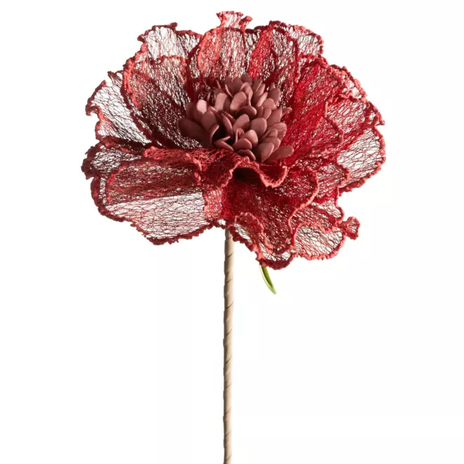 Kwiat sztuczny czerwony z siateczki 85 cm Eurofirany