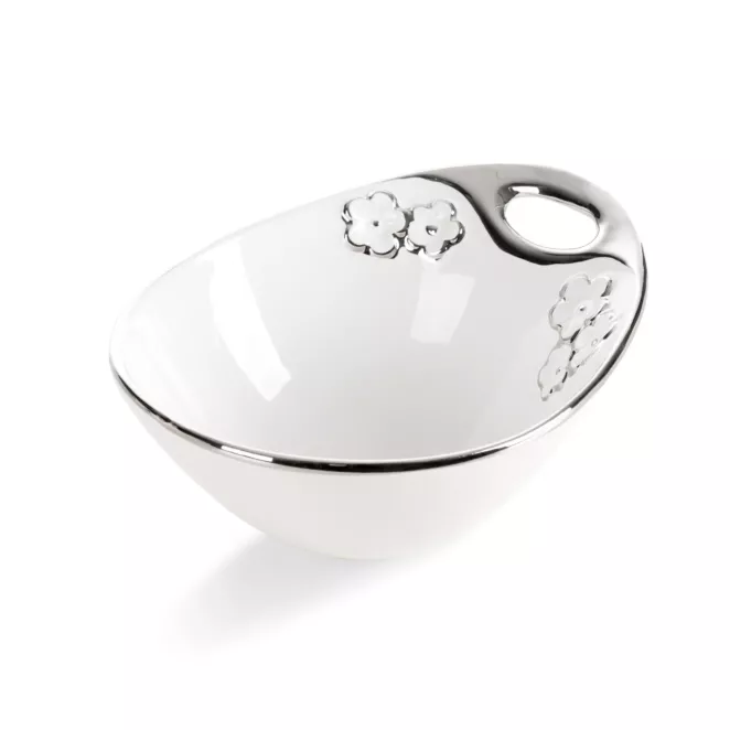 Misa dekoracyjna biało, srebrna zdobiona metalicznymi kwiatami 18x14x8 cm ARIANA Eurofirany