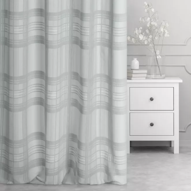 Zasłona szyta na taśmie fala kremowo srebrna dwustronna, z wzorem w kratę