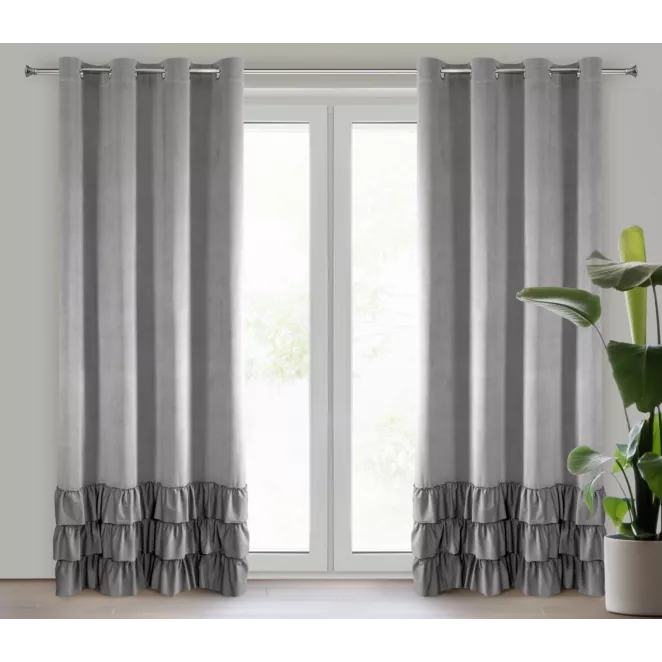 Zasłona stalowa z welwetu zdobiona trzema subtelnymi falbanami 140x250 cm przelotka MEGI Eurofirany