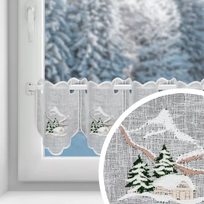 Tkanina firanowa zazdrostka z świątecznym haftem