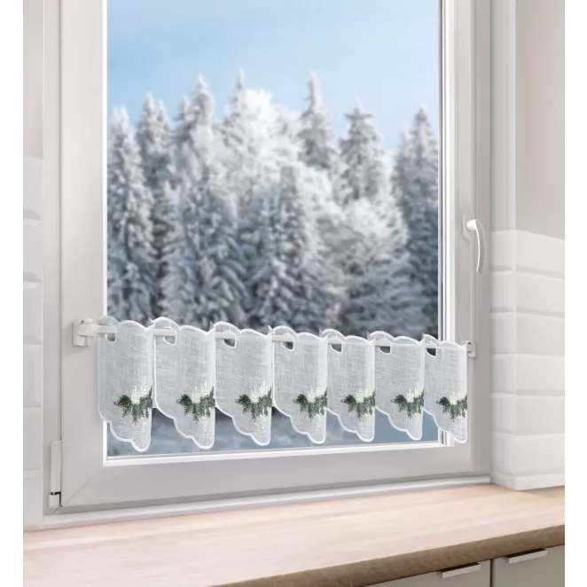 Tkanina firanowa zazdrostka zdobiona światecznym haftowanym wzorem Eurofirany