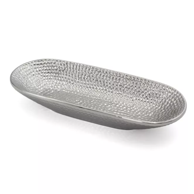 Patera dekoracyjna srebrna z ozdobnym wzorem 31x13x5 cm GREG Eurofirany