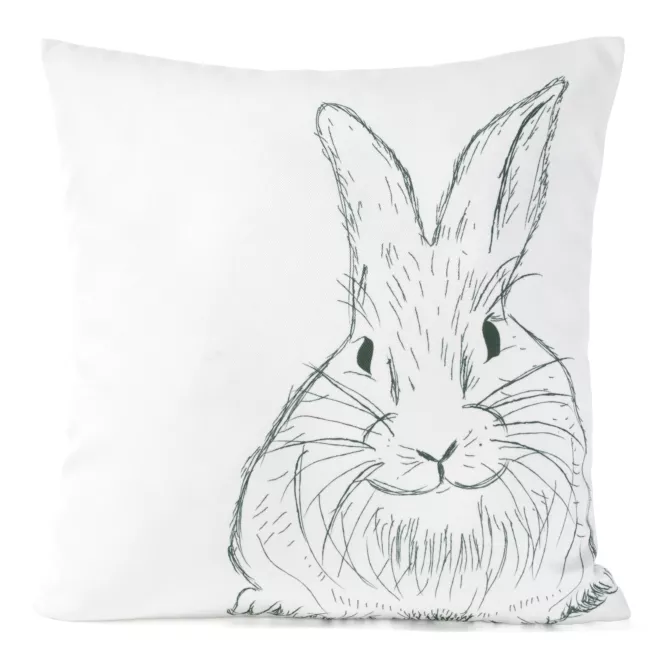Wielkanocna poszewka na poduszkę 45x45 cm z motywem zajączka biało, czarna WIOSNA 139 Eurofirany