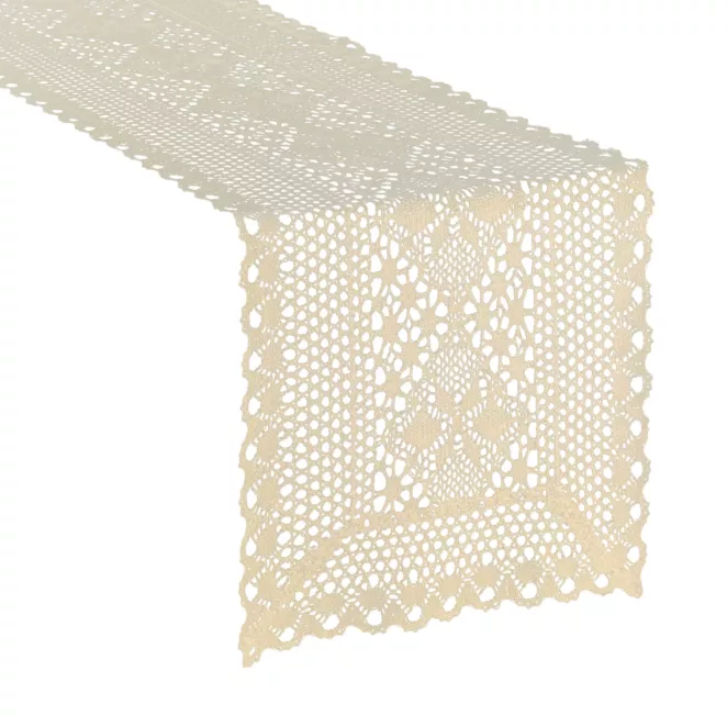 Bieżnik na stół 32x180 cm jasnobeżowy  ażurowy MEGGY w stylu boho Eurofirany