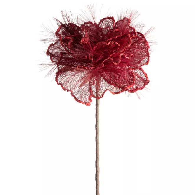 Kwiat sztuczny czerwony z siateczki 80 cm Eurofirany