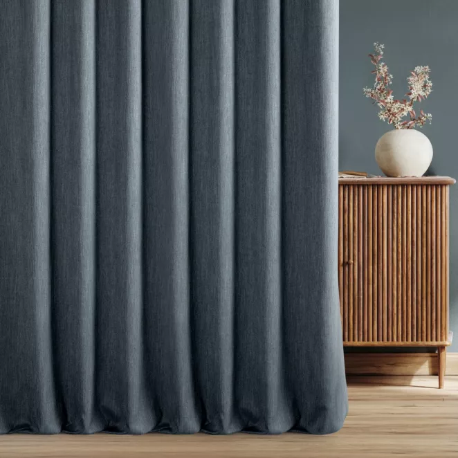 Zasłona szyta na taśmie fala ciemnografitowa z tkaniny o naturalnym splocie z efektem melanżu