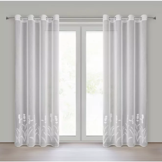 Firana biała z etaminy zdobiona haftem roślinnym 140x250 cm przelotka - TONYA Eurofirany