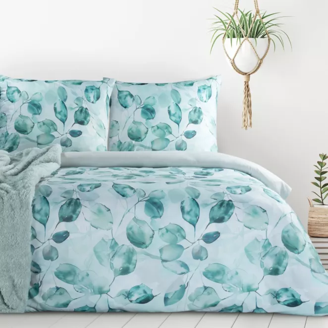 Pościel 200x220 cm kolor miętowy, ciemno miętowy z motywem liści VERANO 5 design 91 Eurofirany