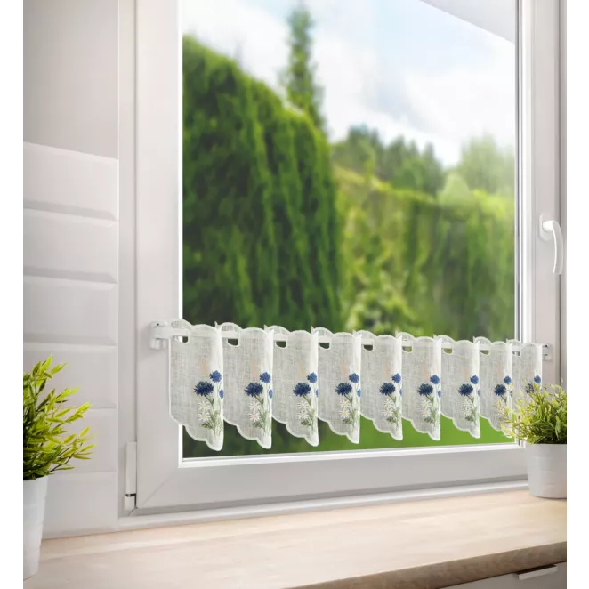 Tkanina firanowa zazdrostka zdobiona haftem bukietu polnych kwiatów Eurofirany