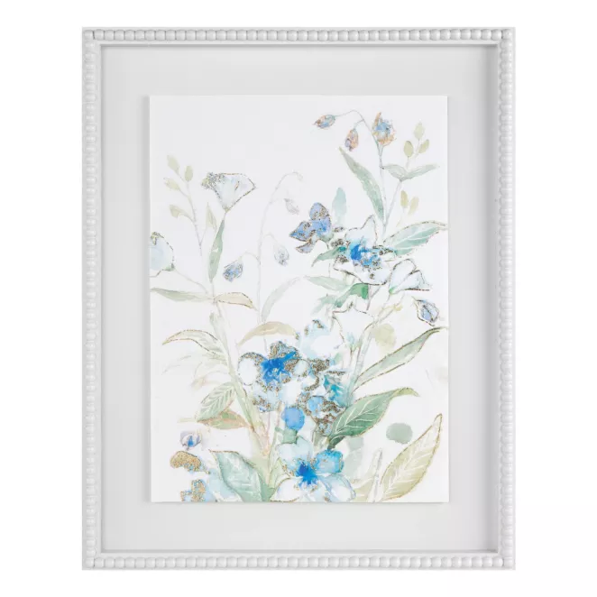 Obraz kremowo, niebieski drukowany na płótnie z motywem subtelnych kwiatów 40x50 cm Eurofirany