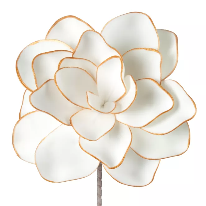 Sztuczny kwiat biały FLORE 683 ze złotymi brzegami wykonany z pianki foamiran 60 cm Eurofirany