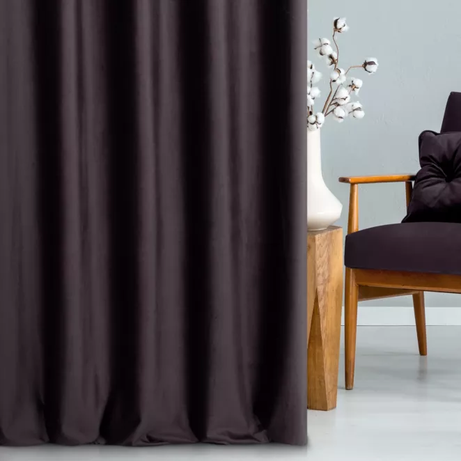Zasłona szyta na taśmie fala ciemnofioletowa z miękkiej półmatowej tkaniny welwetowej