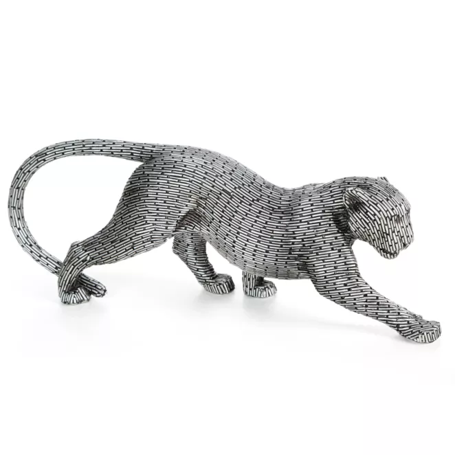 Figurka srebrna w kształcie geparda z metaliczną geometryczną strukturą 34x8x12 cm ZURI Eurofirany