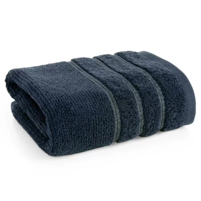 Ręcznik kąpielowy 50x90 cm bawełniany kolor granatowy w błyszczące paseczki AMIRA Eurofirany